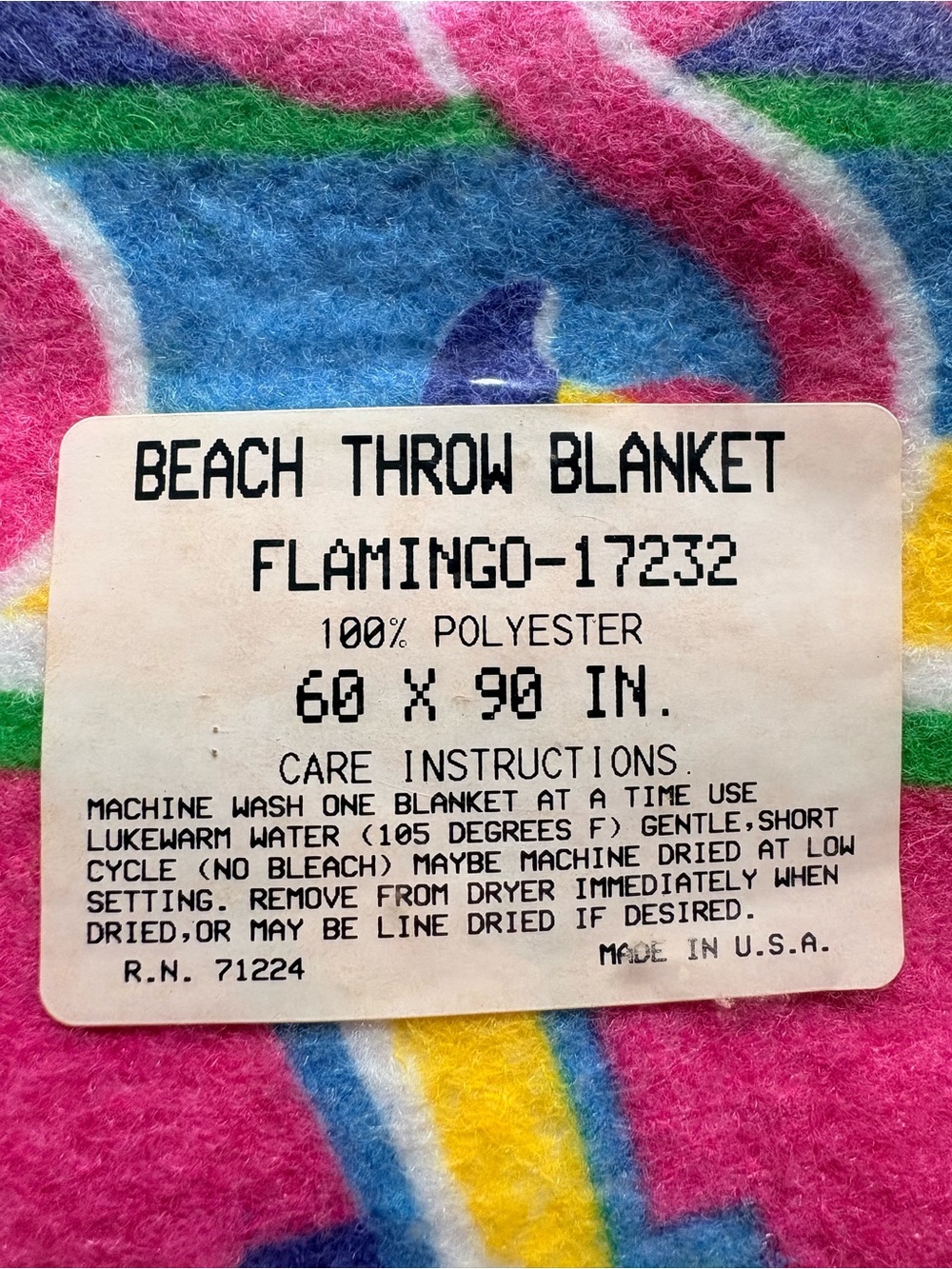 VTG Beach Throw Blanket 60x90- Pink Flamingo Tropical Print- Made in USA - Picture 2 of 4